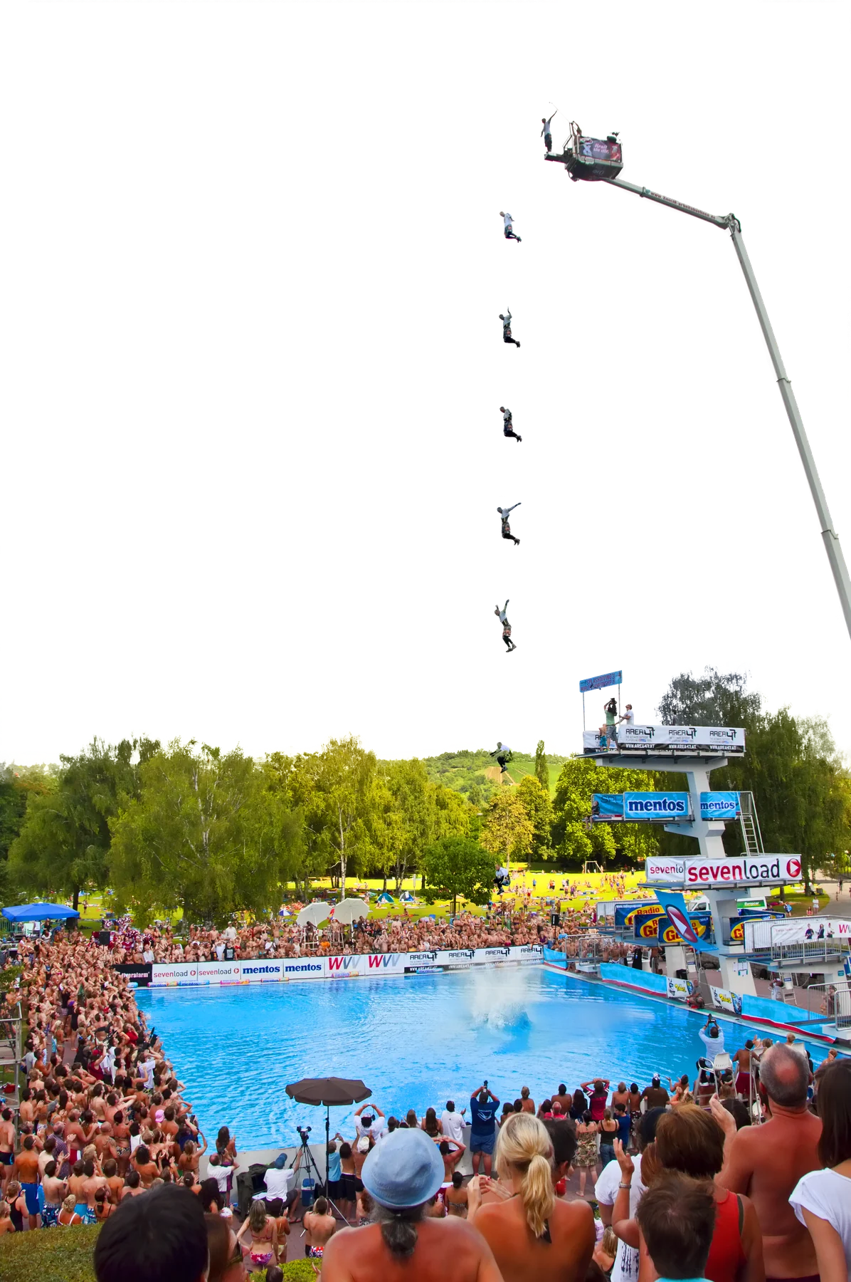 Motion montage featuring Elvis from the 2012 presentation archive. Several phases of a dive have been combined in one image, not a simultaneous group dive. The capture year of the underlying photographs is unconfirmed.