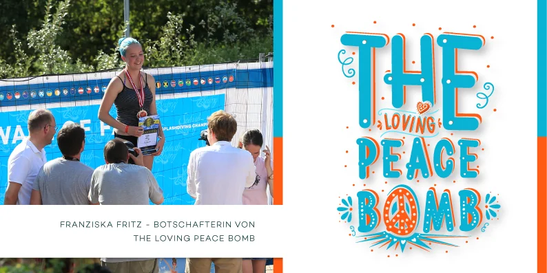 2017 web artwork featuring Franziska Fritz and The Loving Peace Bomb. The incorporated presentation photograph belongs to the 2016 series. Credits: SCSD.